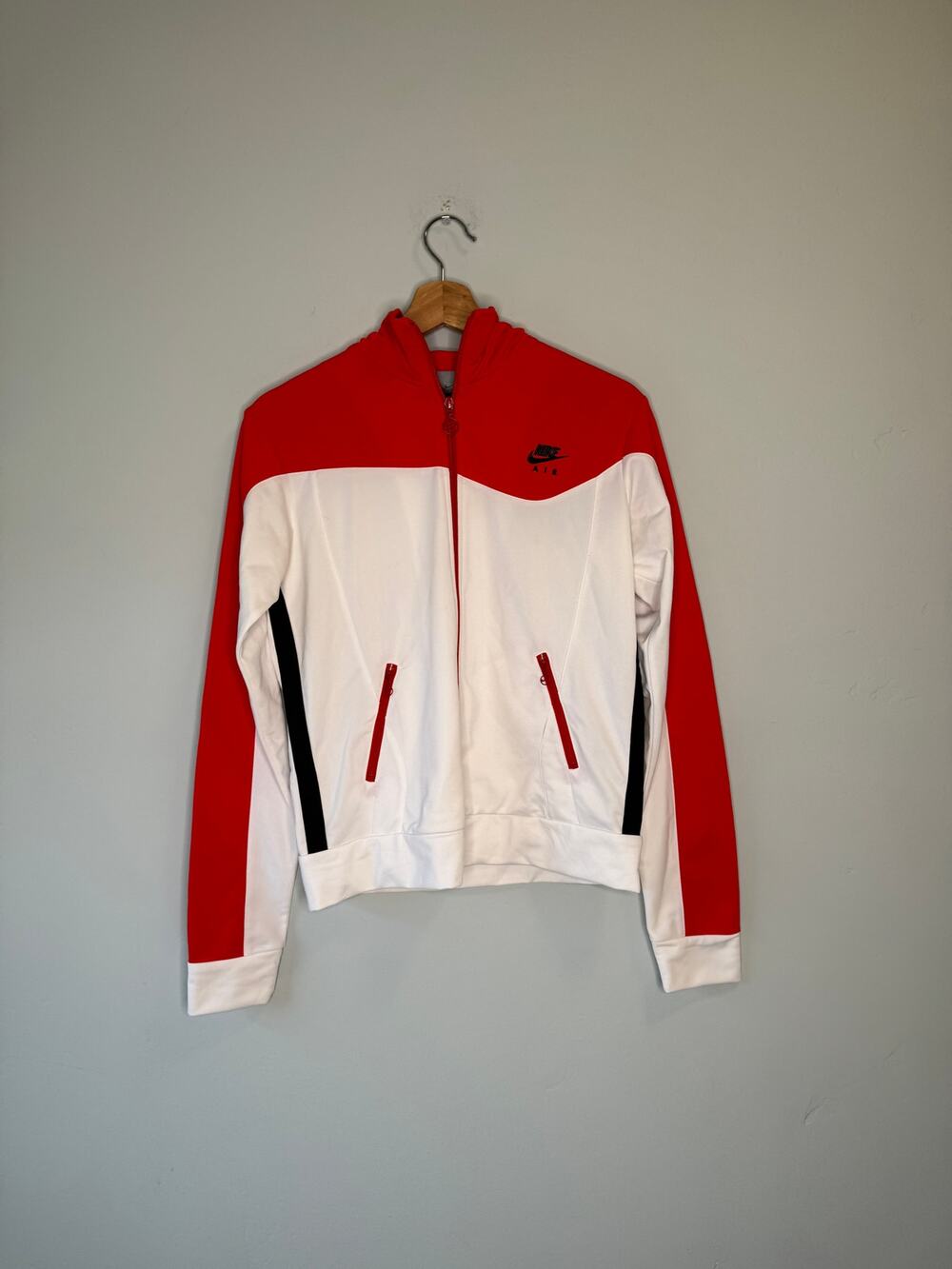 Nike Red and White Retro Track Jacket with Black Accent